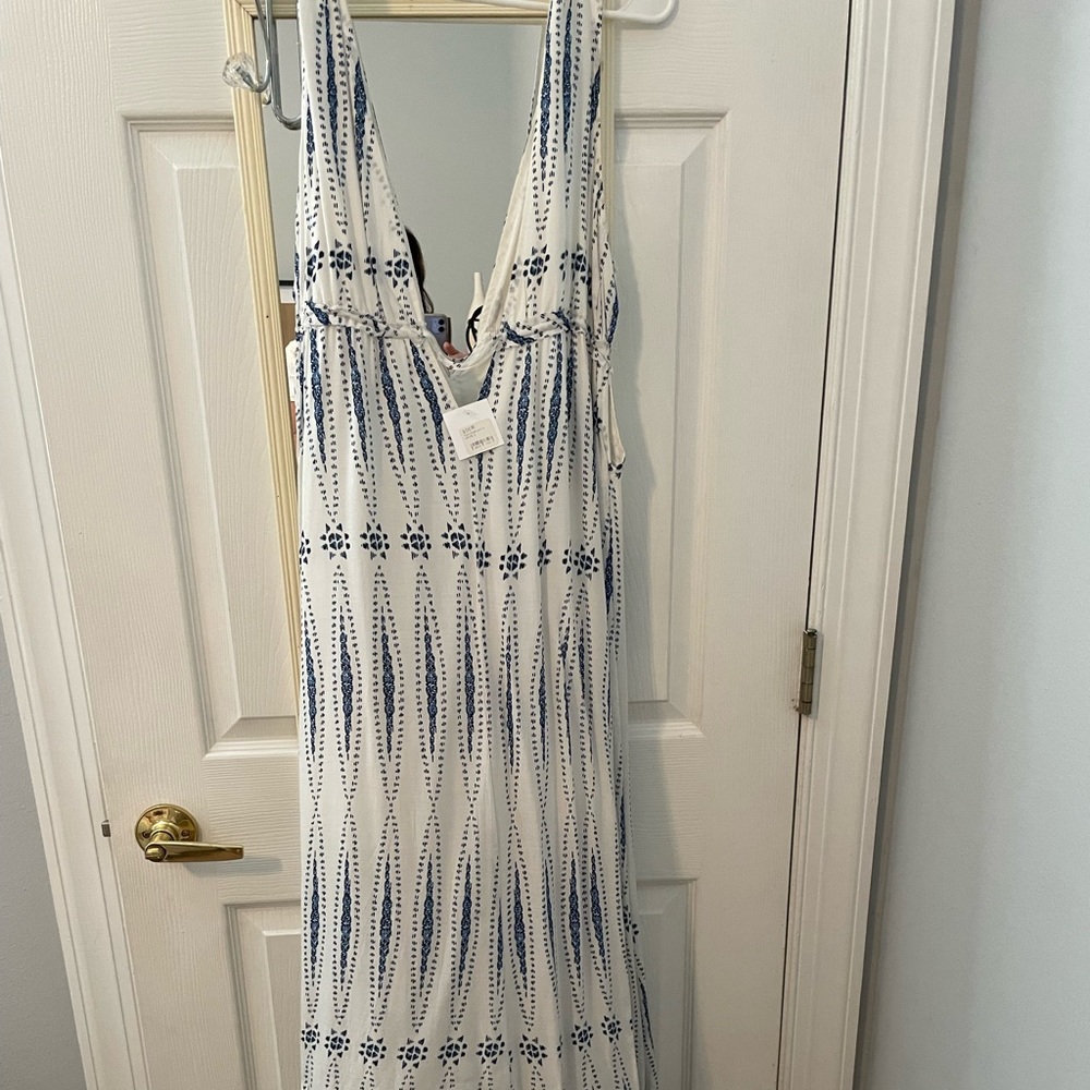 NWT blue and white floral maxi dress.  V neck and back